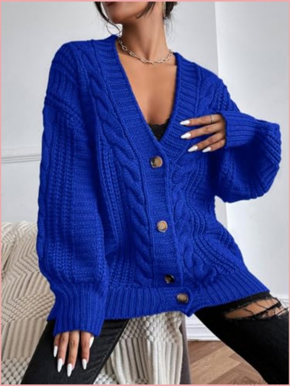 Women's Chunky Cable Knit Cardigan Sweater Button Up Long Sleeve Winter Coat - Picture 5 of 7